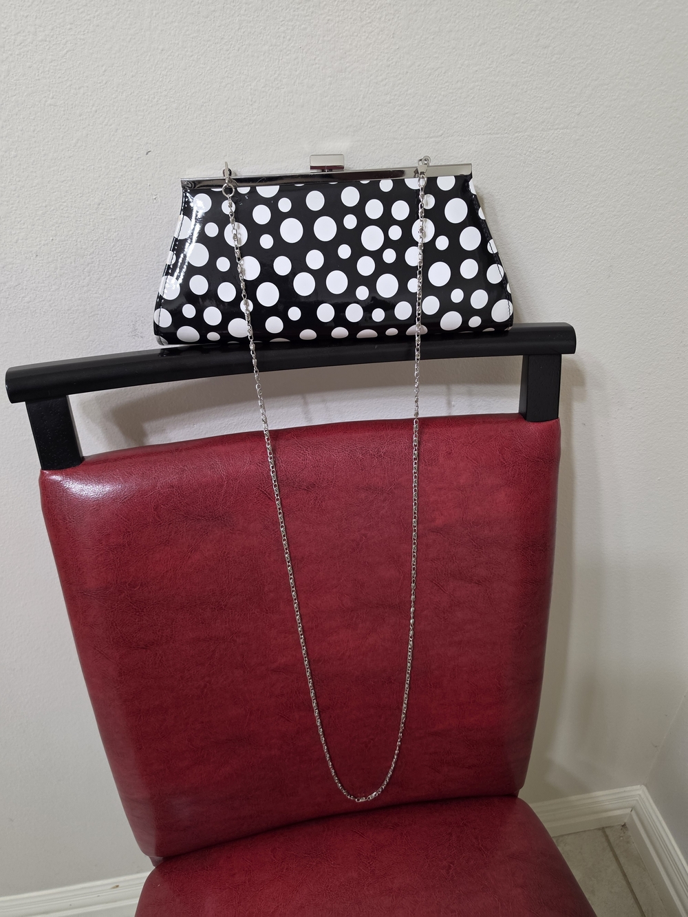 Neiman Marcus Black and White Polka Dot Chain Clutch